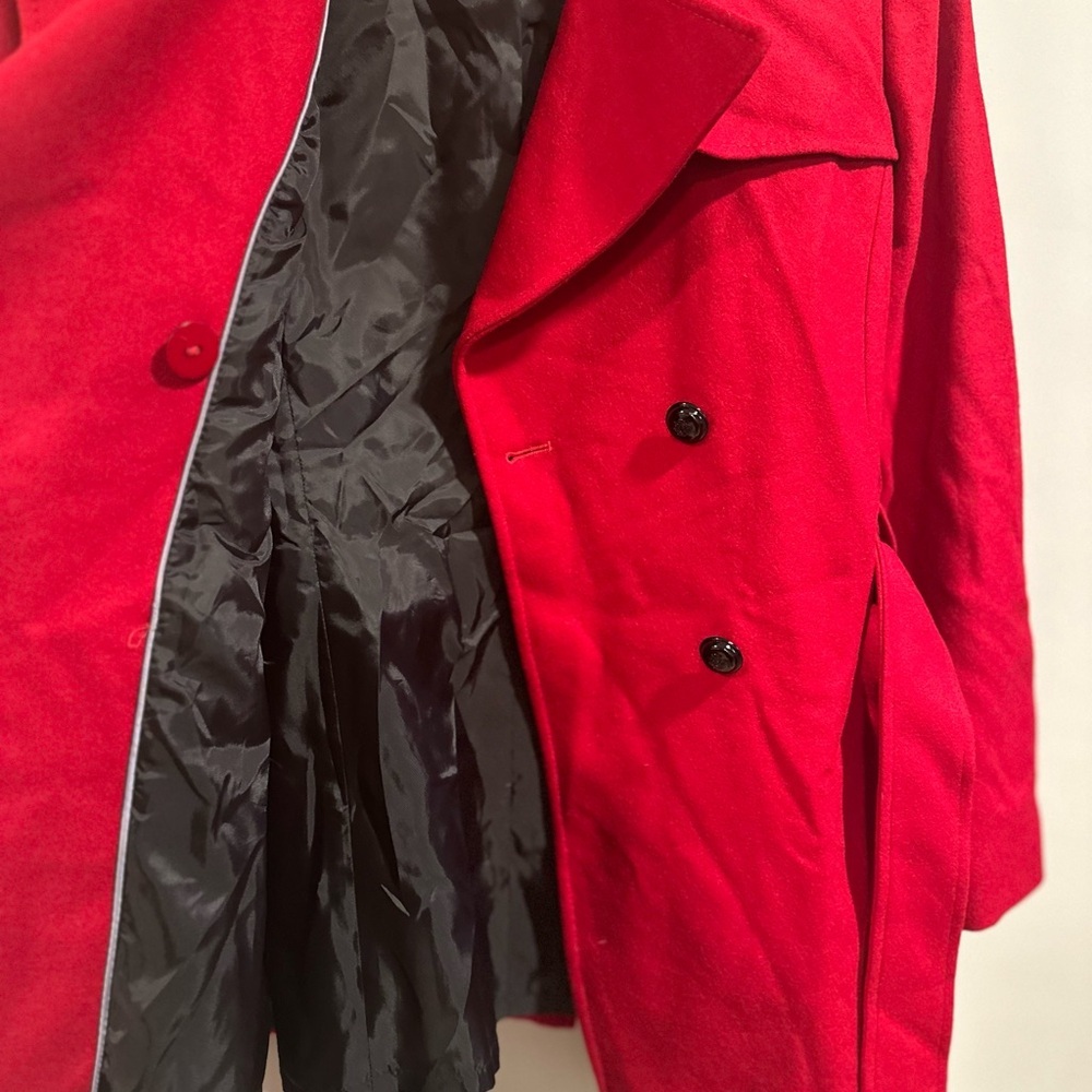 Via Spiga Wool Double Breasted Skirted Trench Coat in Bold Red Pleated Size 12 - Picture 8 of 16